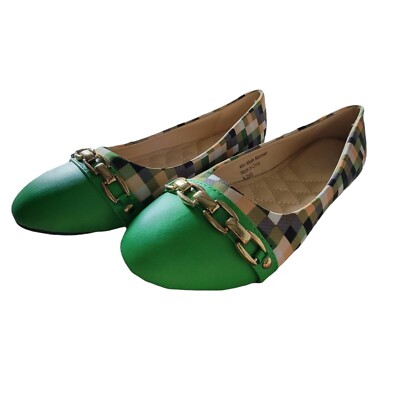 ONE Womens Shoes Size 7 Green Multi Check Ballet Flat preppy Chain Link  Detail | eBay