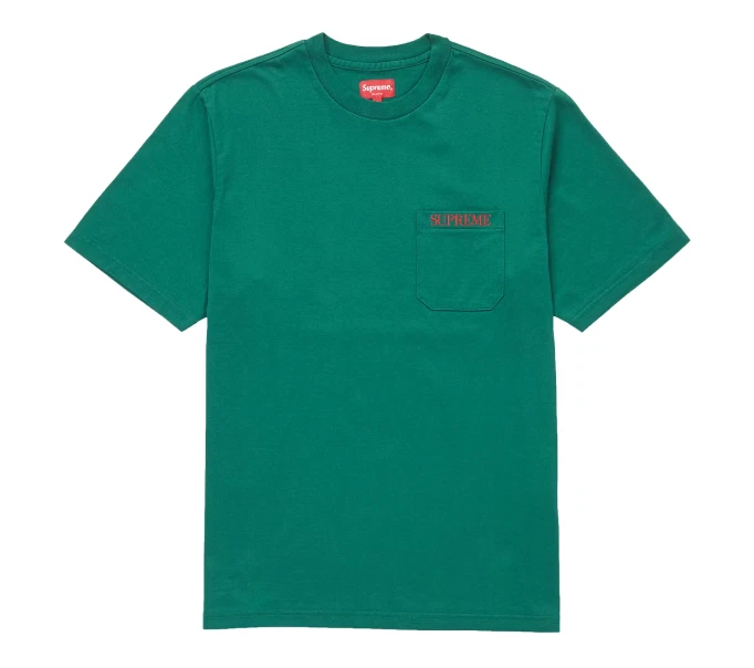 Tee shirt de poche brodé suprême vert moyen FW18 NEUF Deadstock