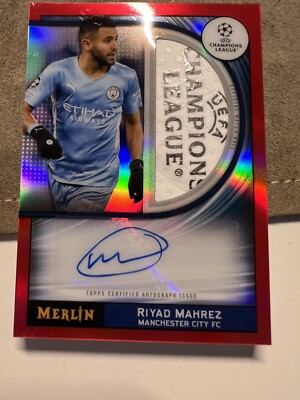 2021-22 Topps Merlin Chrome Riyad Mahrez RED Auto MATCH BALL 2021-22 Topps Merlin Chrome Riyad Mahrez RED Auto MATCH BALL