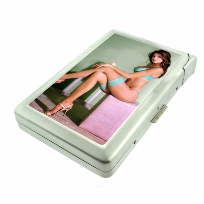 California Pin Up Girls D9 Cigarette Case with Built in Lighter Metal Wallet 