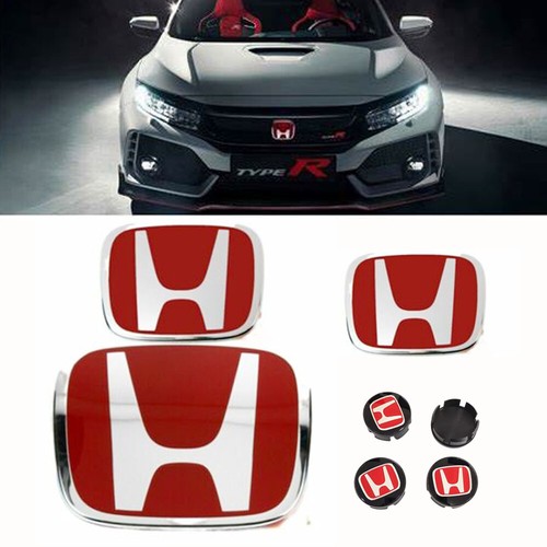 1SET Front &Rear &Steering &Wheel Red H Emblem For HONDA CIVIC SEDAN
