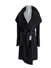Cinzia Rocca Italy Black Virgin Wool Long Belted Shawl Collar Coat, 8 Nwt $1495