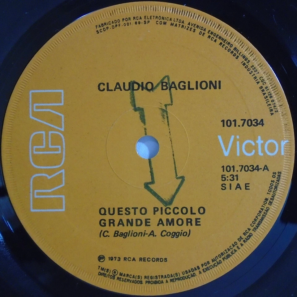 CLAUDIO BAGLIONI QUESTO PICCOLO GRANDE AMORE BRAZIL 1973 EXCLUSIVE P/S 7" RCA - Image 3 of 4