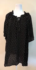 New Studio B By Bobeau sz 3X Blouse black n white polka dot top 2963