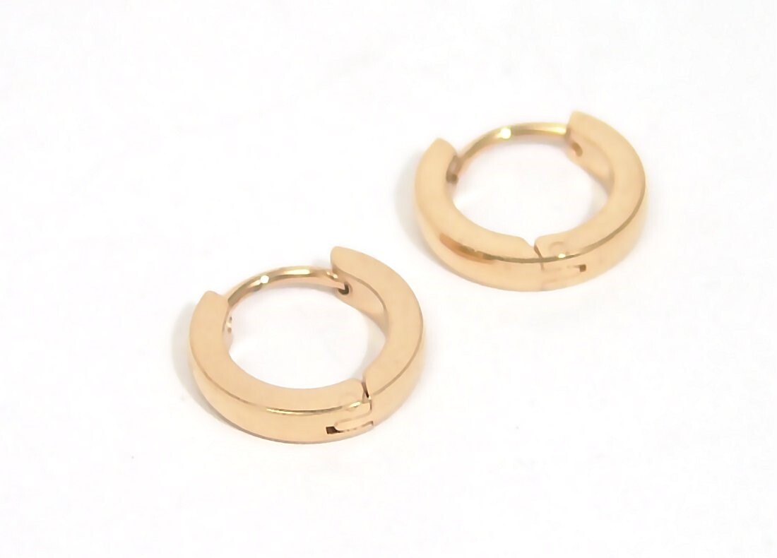 Gold PVD Huggie Hoop Earrings 1/2 Inch Hypoallergenic Surgical Steel-image