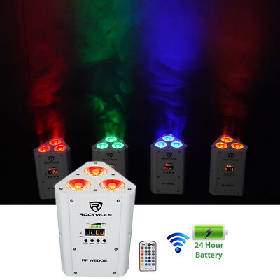 Rockville RF WEDGE WHITE RGBWA+UV Battery Wireless DMX DJ Par Up Light+RF Remote
