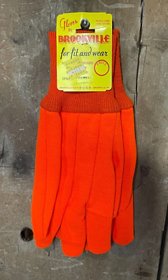 Vintage BROOKVILLE Blaze Orange Cotton Hunting Gloves NOS PA USA Made Mint