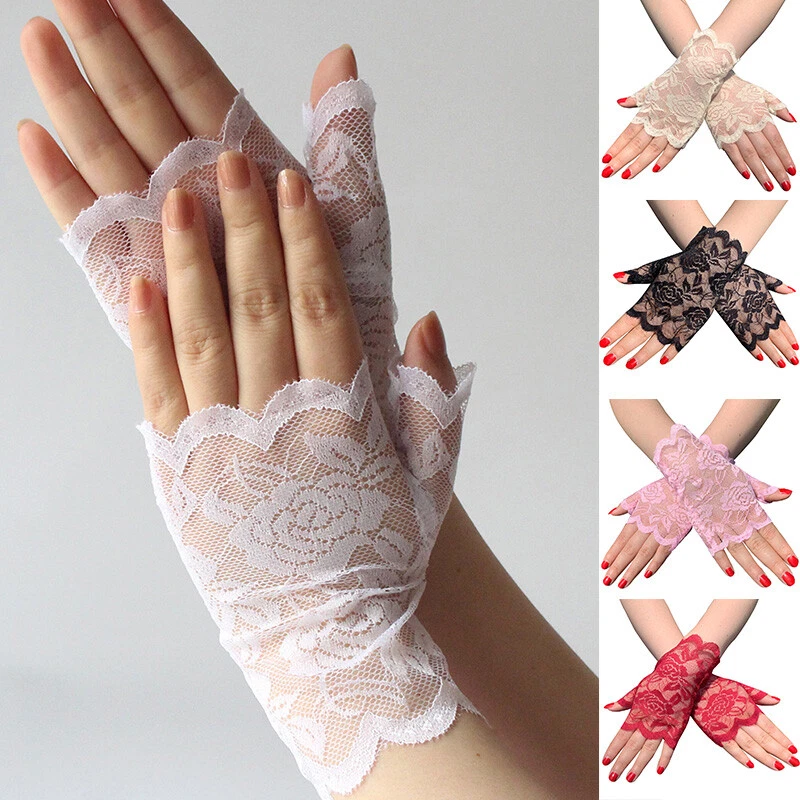 7 Colors Women Short Lace Floral Fingerless Gloves Gothic Bride Wedding Mittens⇓ - Image 4 of 4