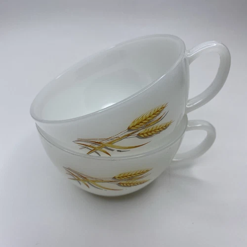 Fire-King Oven Ware Milk Glass 2 Wheat Pattern Coffee / Tea Cups