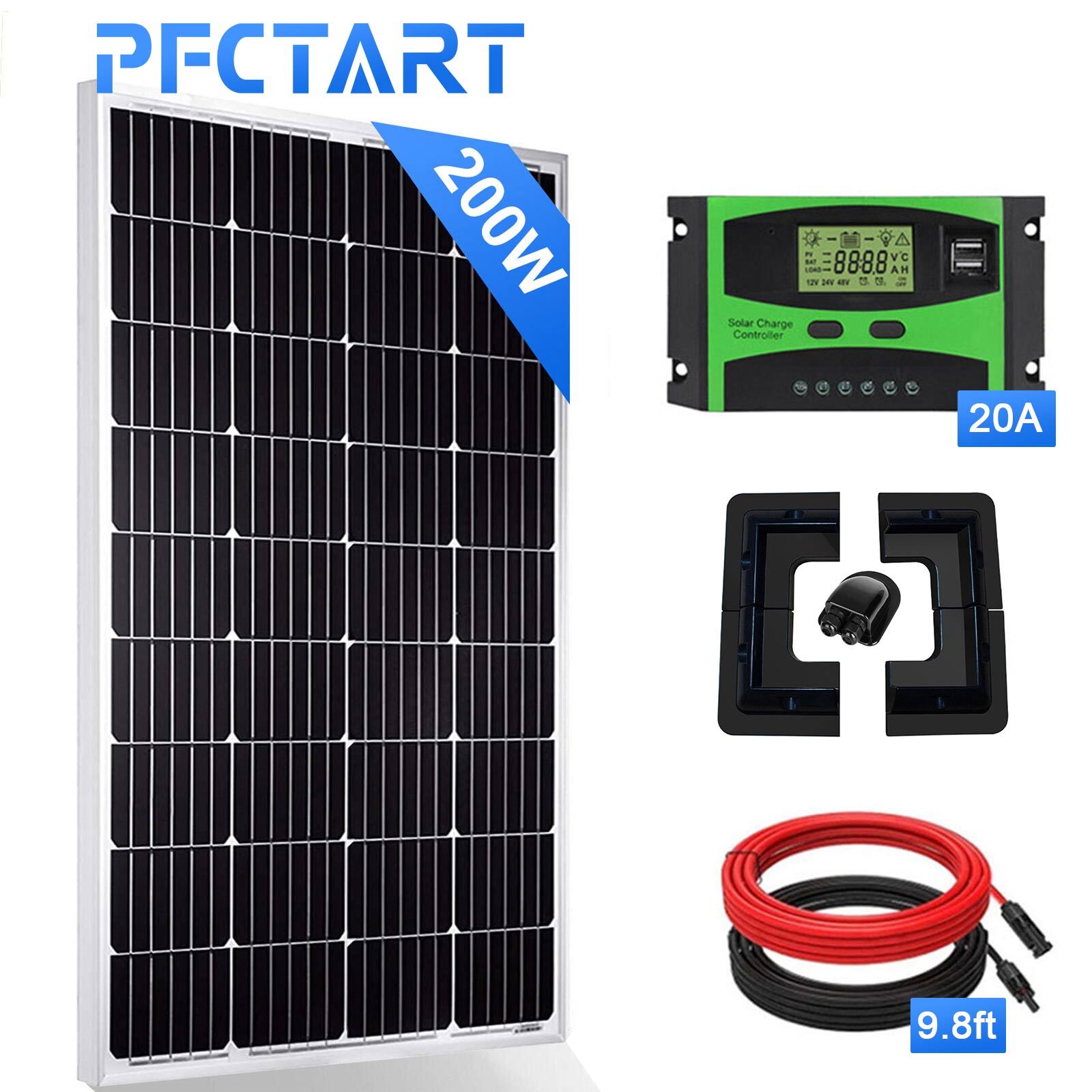 200W Solar Panel Kit 20A Controller OffGrid Power Solar Charging/Boat