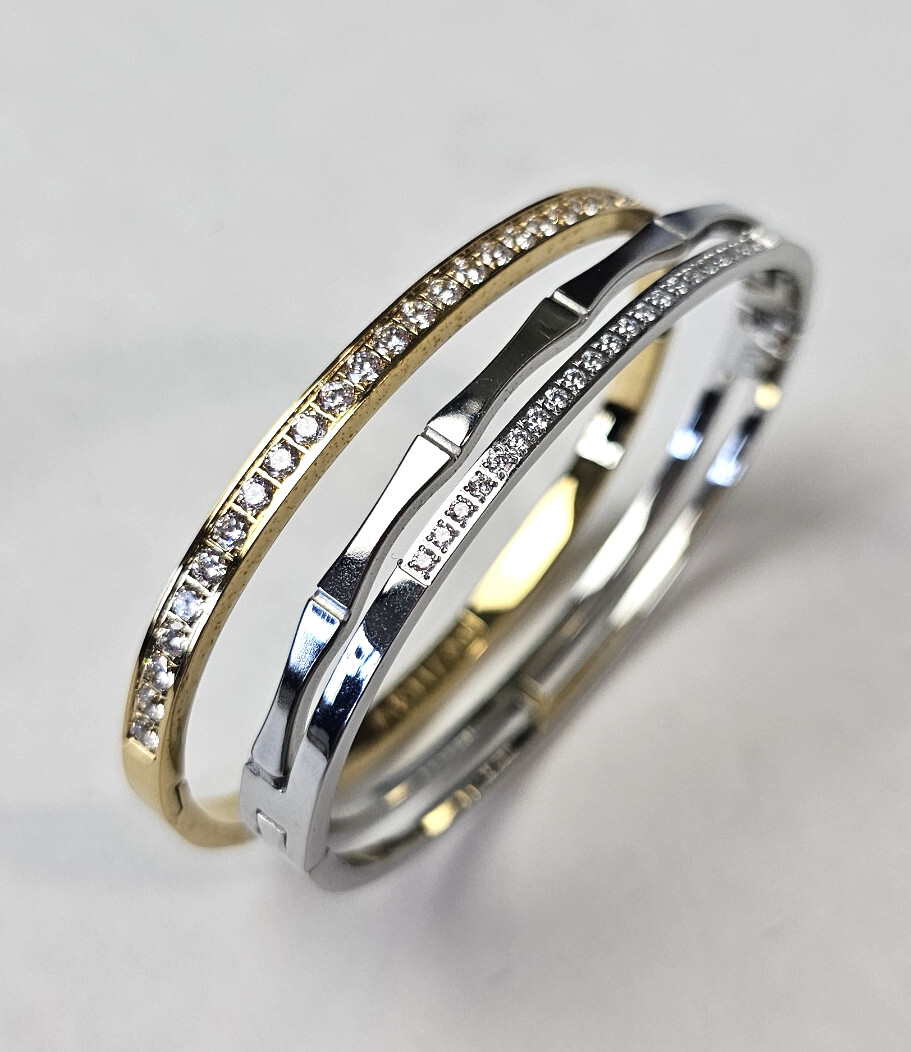 Silver gold Bracelet stack 4 Cuff bracelets snap … - image 4