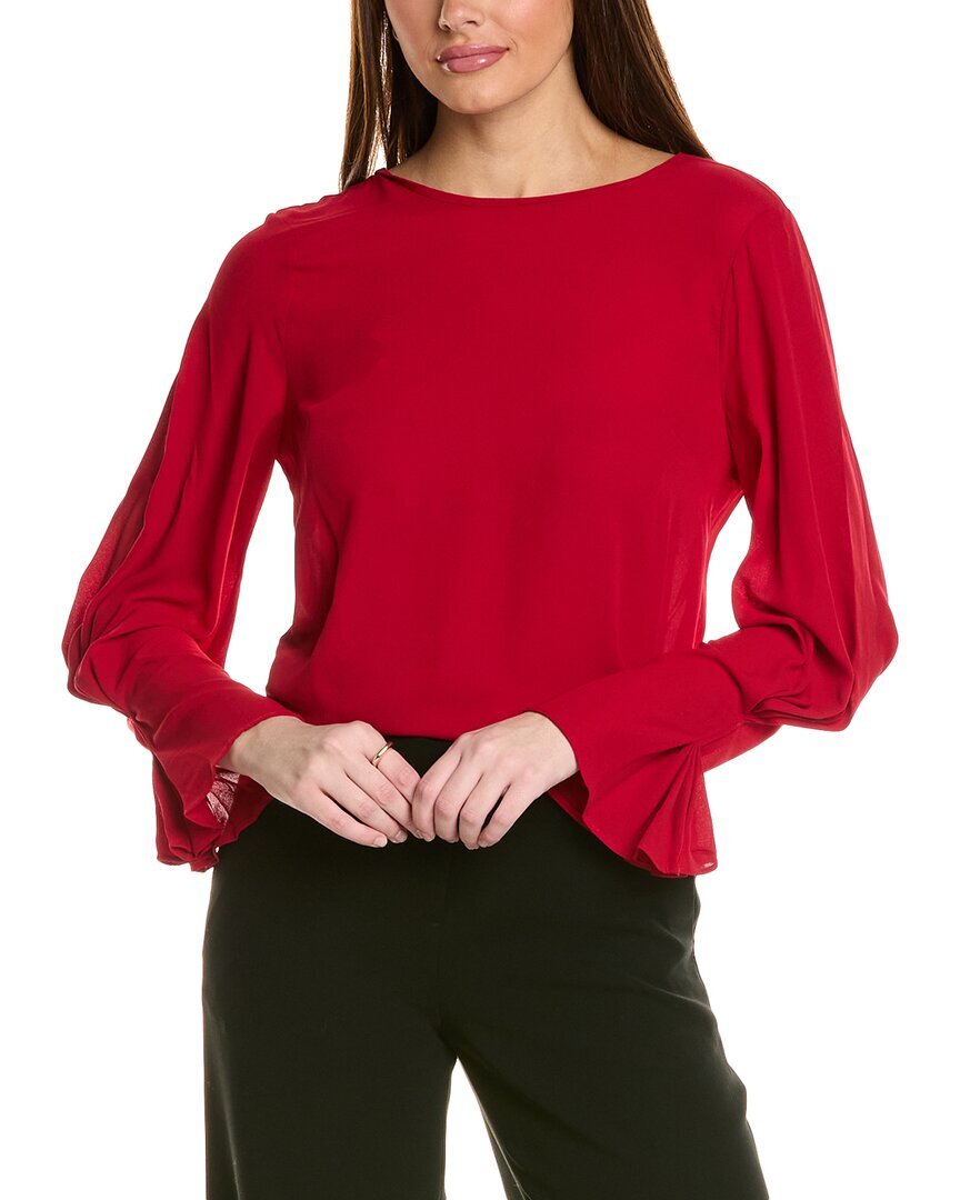 T Tahari Keyhole Blouse Womens Red L
