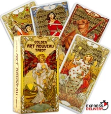 Golden Art Nouveau Tarot Deck 78 Cards Oracle Divination Collectible Game Cards
