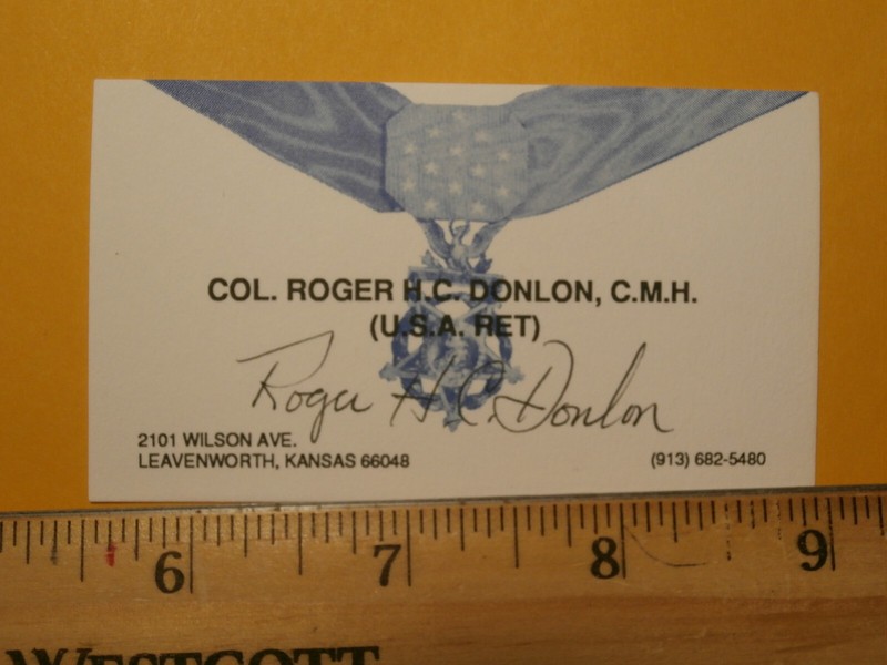 MoHS card. Col. Roger H.C. Donlon  SIGNED w/personal note on back.
