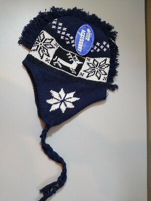  Winter Accessory Hat With Ear Flaps Braids and Mohawk Fabric Lined New with Tag