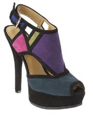 Nine West Founder Suede Blue/Green Multi Colorblock Platform Sandals Heels, 8.5M