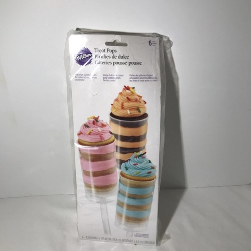 NEW Wilton 6 TREAT POPS for PARTY Celebration Push-up Cakes Kids Adults Reusable - Afbeelding 1 van 2