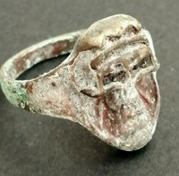 UNUSUAL ANCIENT SKULL RING AMAZING WITH GREEN PATINA