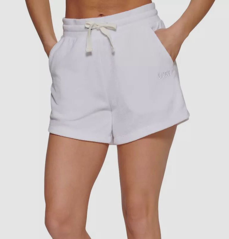 $40 DKNY Women's White Terry Cloth Cotton Drawstring Shorts Size