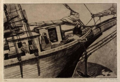 Schooner Art Print   Howard Norton Cook 1929   Wood Engraving Maritime