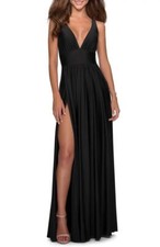 La Femme 28547 Plunge Neck A-Line Gown SZ 2 398 Black