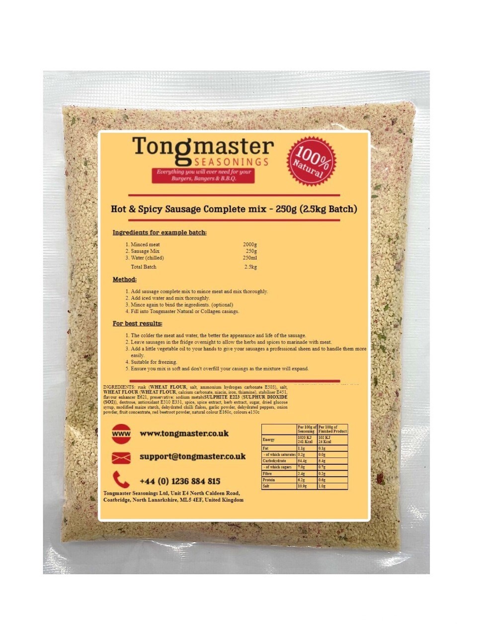 Hot & Spicy Sausage Complete mix - 250g (2.5kg Batch)