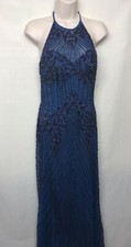 Sherri Hill - 52368 Beaded Halter Fitted Sleeveless Long Blue Dress Gown Size 2