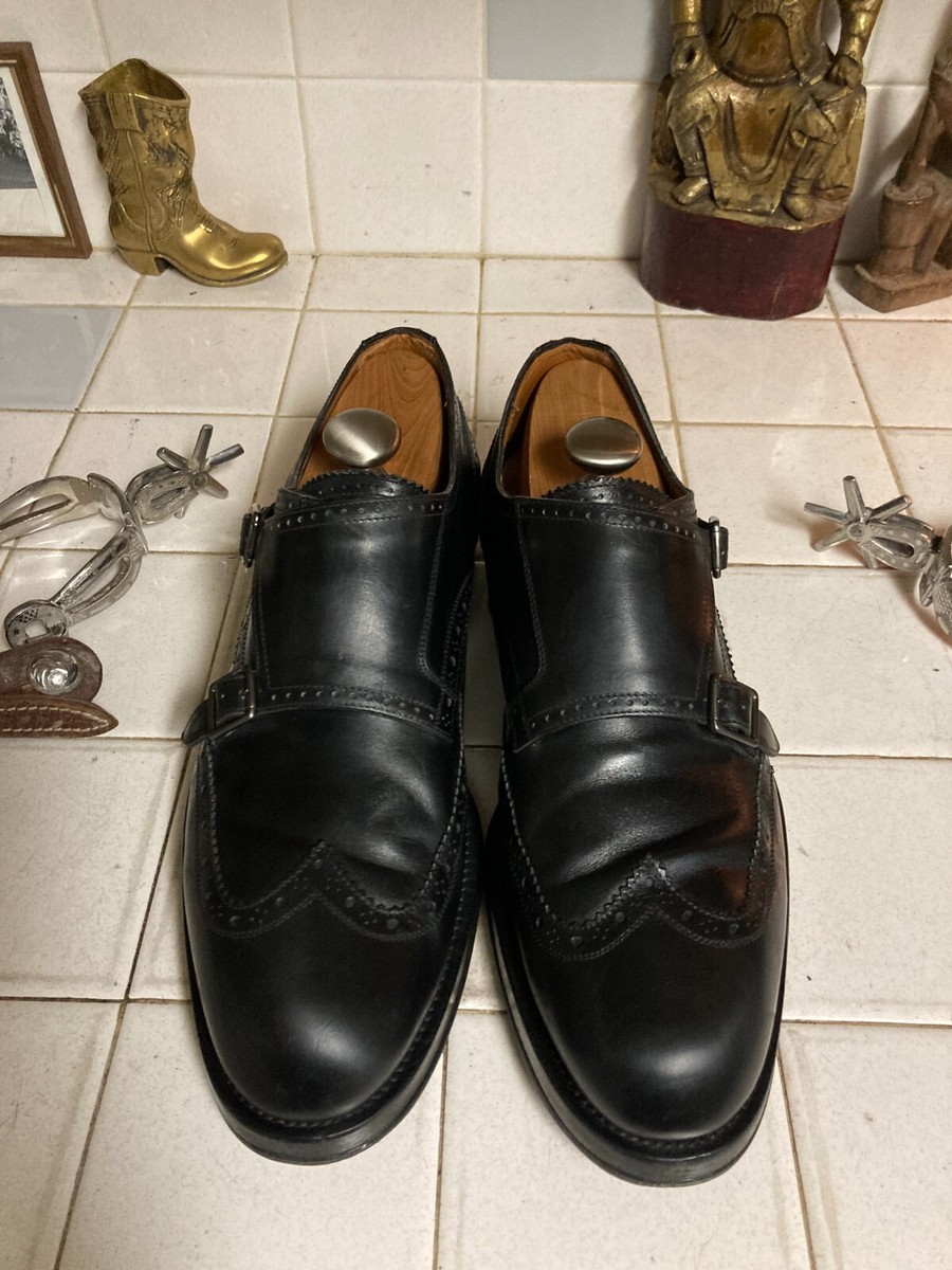 Bally WING TIP BLACK Leather Double Monk-Strap UK 10 US 11 D 