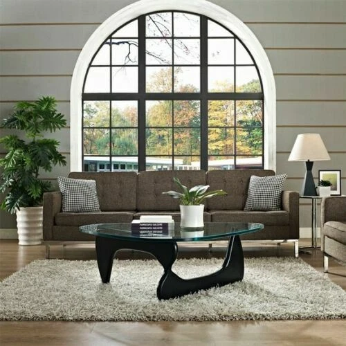 Noguchi Coffee Table Triangle Glass Top Premium Solid Hardwood Base Black