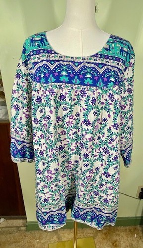The Vermont Country Store Womens Plus Sz 3X Floral Tunic Top Bohemian Hippie