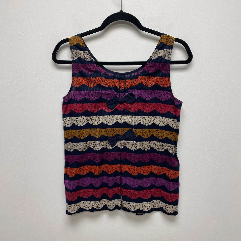 Marc by Marc Jacobs Women Purple Blue Ribbon Stripes Bow Back Cotton Tank Top XS - Image 3 of 4