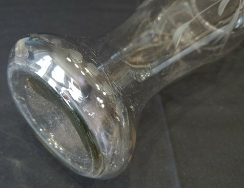 Vintage Wheel Cut Etched Floral Corset Vase 9-5/8 Inch - Picture 7 of 12