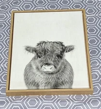 Kate and Laurel Sylvie Baby Calf, Farm Animal Print Black and White Portrait Fra