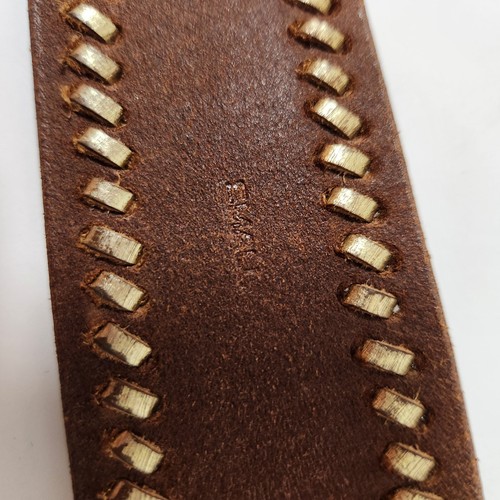 nine west leather wms belt whip stitch oval brass studded buckle sz small gold - Picture 10 of 13