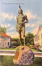 Statue of Massasoit Plymouth Massachusetts postcard unused Native American
