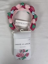 Janie And Jack Girls Flower Floral Tights And Flower Floral Headband NWT