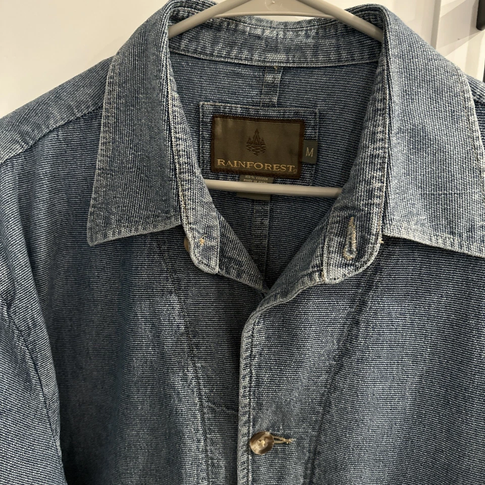 Denim Chore Barn Coat Men’s Size Medium 90s Blue Cotton Utility Jacket - Image 2 of 4