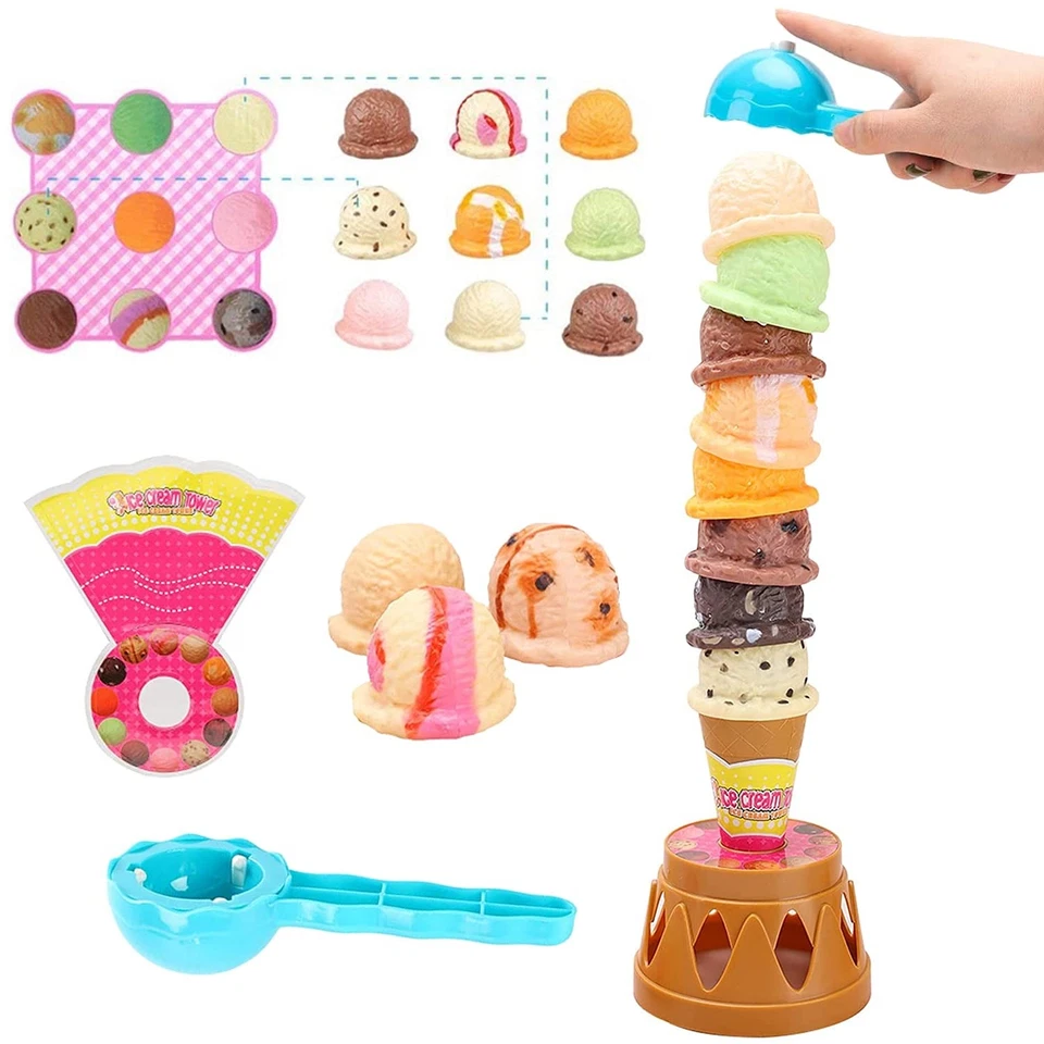 Ice Cream Stacking Tower Balancing Game with Scooper for Kids Pretend Food Play - Image 4 of 4
