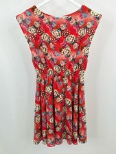 ALICE + OLIVIA Silk Dress Size XS Red Floral Women Fit & Flare Blouson Lined