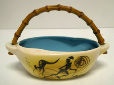 VINTAGE ALBURY DECOR AUSTRALIA ABORIGINAL CANE HANDLED BOWL DISH SOUVENIR