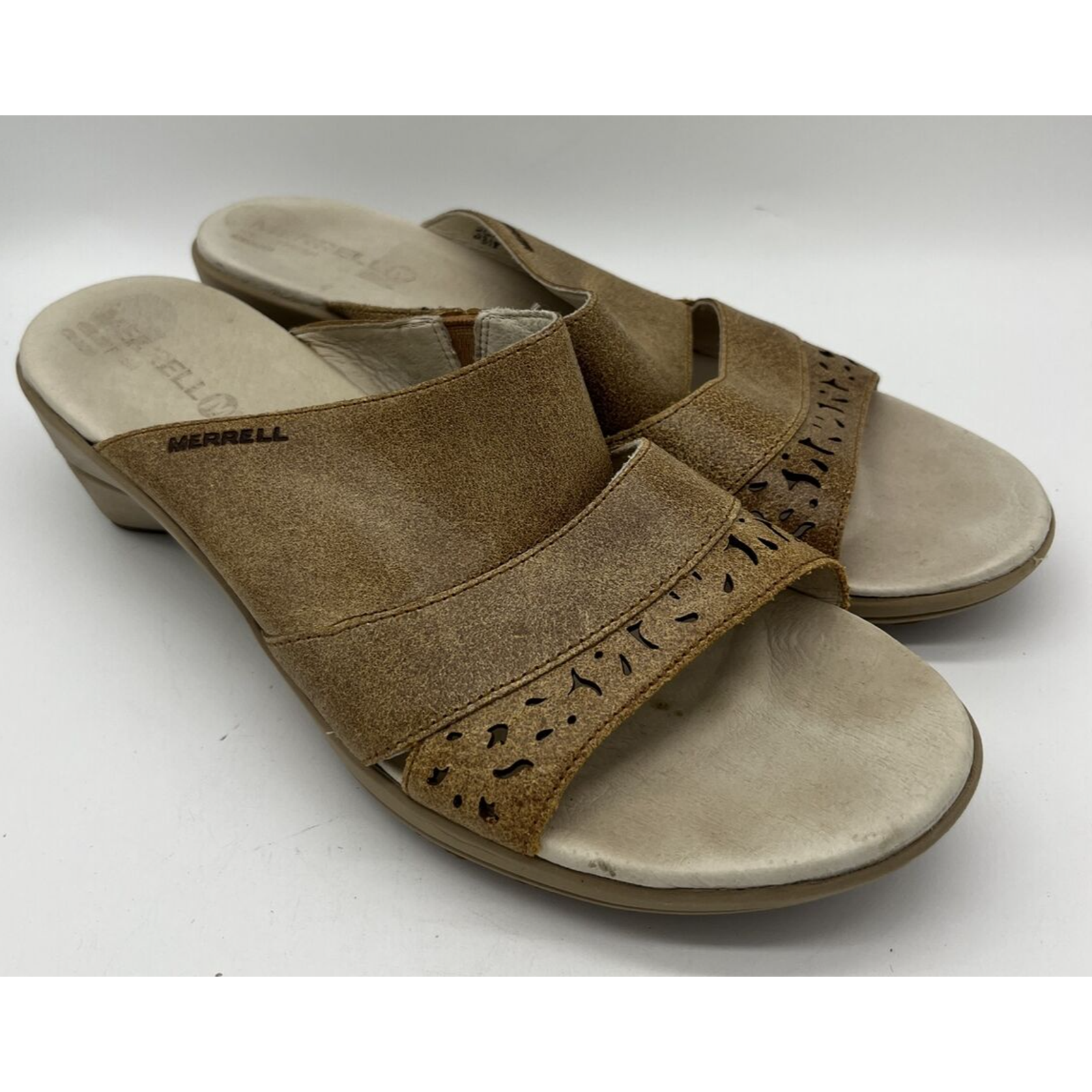MERRELL Fresh Air Cushion Avena Paglia Pelle Sandalo Punta Aperta Slide Taglia 11