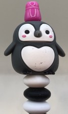 Beaded Pen,cute Chubby Penguin On Black,white Beads And Neon Pink Pen
