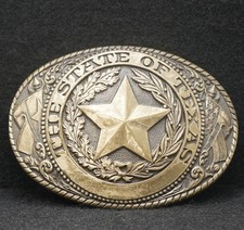 WC05108 VINTAGE 1970s THE STATE OF TEXAS SEAL TONY LAMA BRASS BELT BUCKLE