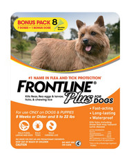 FRONTLINE Plus Flea and Tick Control for 5-22 lbs Dogs 8 doses