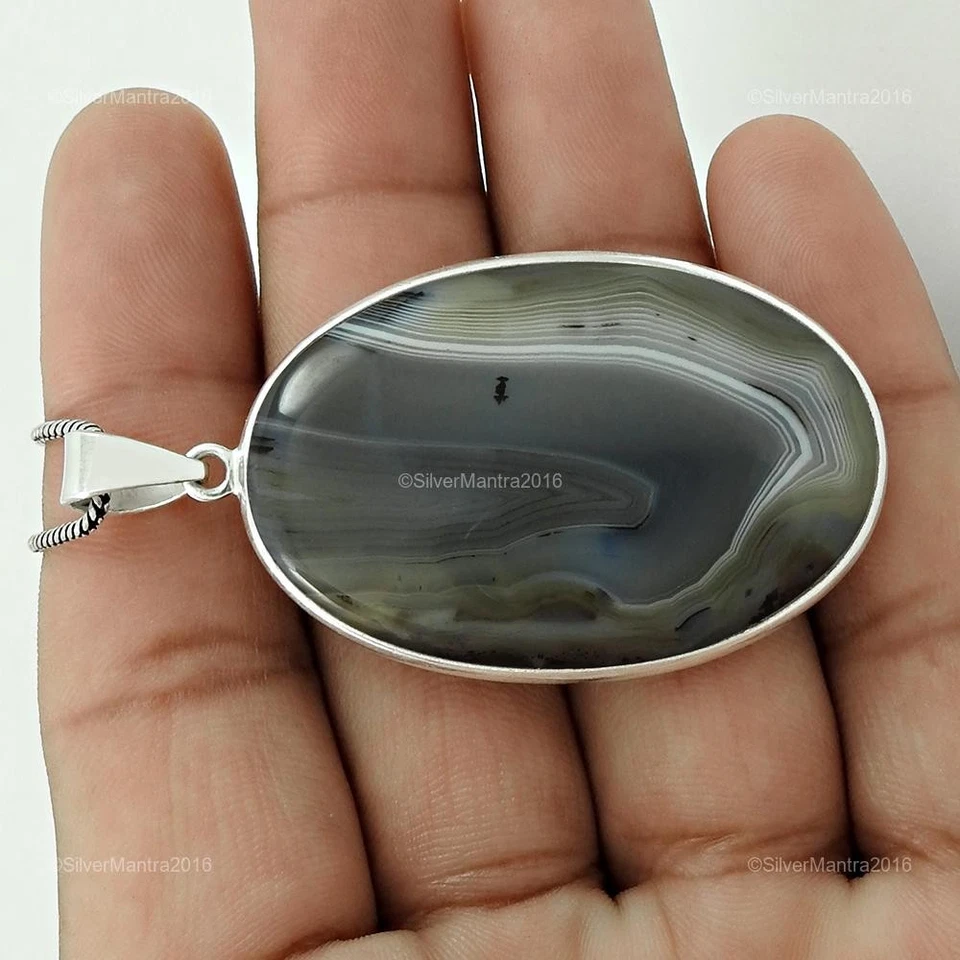 Gestreifter Onyx Echt 925 Sterlingsilber Einfassung Weihnachtsgeschenk Anhänger - Bild 3 von 4