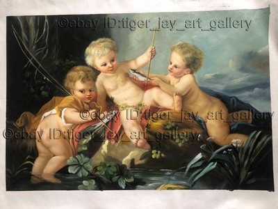 Fishing Boys Cupids Still Life Love Peace Family Prayer Angel Christian Painting