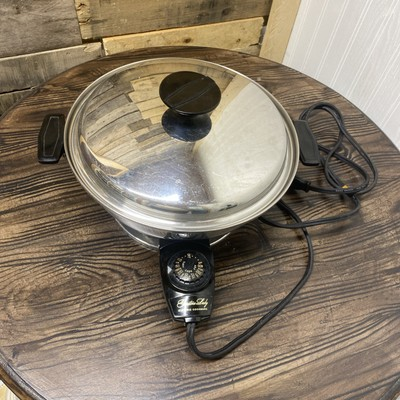 #ad Vtg Gracious Lady MCM Electric Skillet Pedestal St Steel 18 8 Vented Lid $65.00