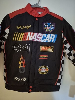 NASCAR レーシングジャケット NASCAR Racing, Child sz 8, Black Graphic Jacket, Snap-Up, Pockets