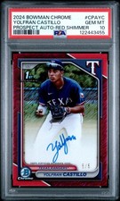 2024 BOWMAN CHROME PROSPECT AUTO RED SHIMMER #CPAYC YOLFRAN CASTILLO 5/5 PSA 10
