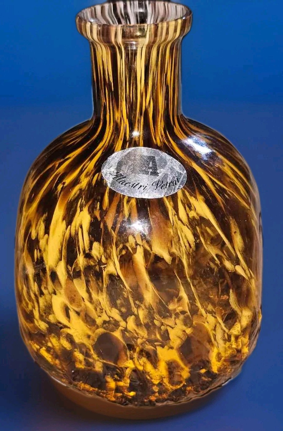Maestri Vetrai Murano Glass Vase Amber Tortoise Shell Pattern 10 Inch